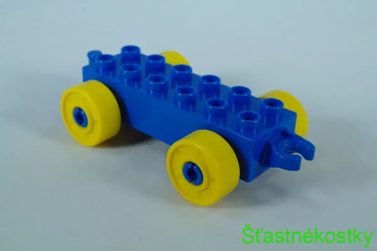LEGO® DUPLO® základ vozu 2x6 modrý se žlutými koly s šrouby a otevřeným koncem závěsu