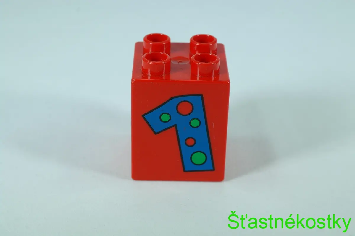 LEGO® DUPLO® cihla 2x2x2 s číslem 1 se vzorem puntíků