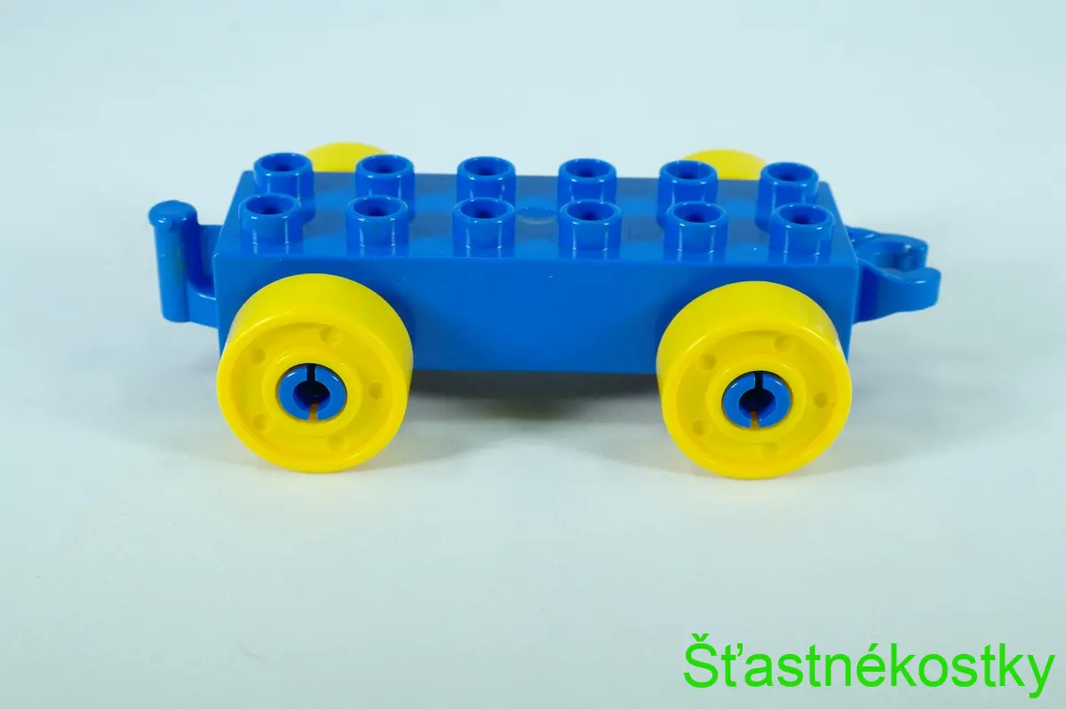 LEGO® DUPLO® základ vozu 2x6 modrý se žlutými koly s šrouby a otevřeným koncem závěsu