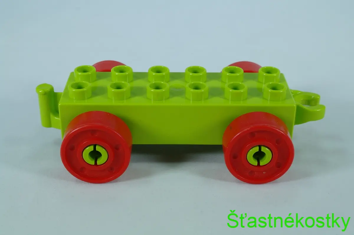LEGO® DUPLO® základ vozu 2x6 limetka s červenými koly s šrouby a otevřeným koncem závěsu
