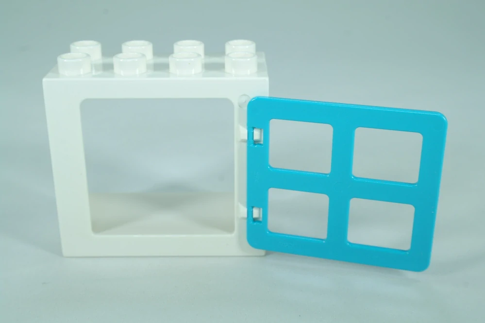 LEGO® DUPLO® okno, dveře. Dveřní/okenní rám 2x4x3 bílý + stř.azurová okenice