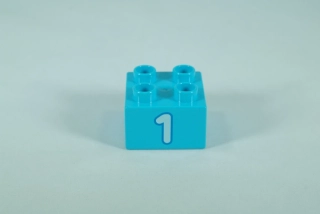 LEGO® DUPLO® cihla 2x2 s číslem 1, středně azurová