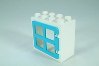 LEGO® DUPLO® okno, dveře. Dveřní/okenní rám 2x4x3 bílý + stř.azurová okenice