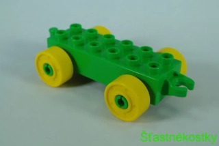 LEGO® DUPLO® základ vozu 2x6 jasně zelený se žlutými koly s šrouby a otevřeným koncem závěsu