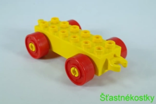 LEGO® DUPLO® základ vozu 2x6 žlutý s červenými koly s šrouby a otevřeným koncem závěsu