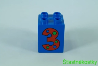 LEGO® DUPLO® cihla 2x2x2 s číslem 3 se vzorem puntíků